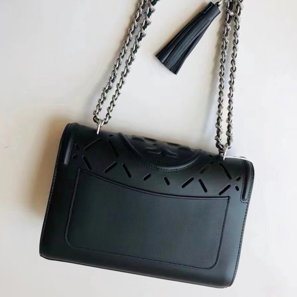 New Tory Burch Fleming Cutout Black Shoulder Bag - Picture 3 of 5